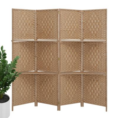 China Light Brown Wall 4 Panel Folding Art Deco Bedroom Privacy Screens Paper Room Divider with Shelves for sale