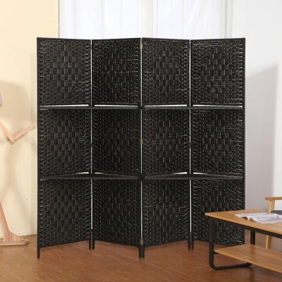 China Art Deco Dark Brown Divider Panel Room Dividers Folding Privacy Screen 4 Panel Paper Folding Privacy Screens Divide With Shelves for sale