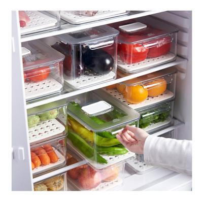 China Freshness Preservation Ventilation Slide Cover Fridge Organizer Plastic Clear Stackable Bin With Drain Tray for sale