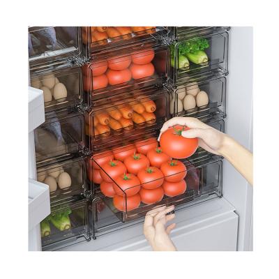 China China Best Plastic Clear Stackable Drawer Milk Freshness Preservation Refrigerator Vegetable Storage Box With Drain Tray for sale