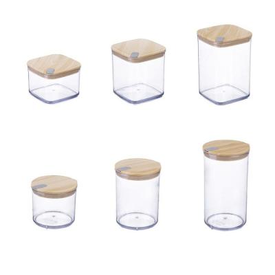 China Eco-friendly Stackable Plastic Food Storage Jar Airtight Food Storage Container Best Quality With Wooden Pattern Lid for sale