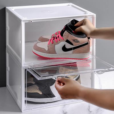 China Detachable Colorful Stackable Storage Shoe Box Multilayer Plastic Shoe Shelf Door for sale