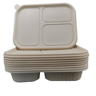 China Stocked Cornstarch Environmental Protection Lunch Box Three Piece Lunch Box With Cover For Students for sale