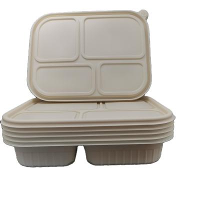 China Disposable Disposable Take-Out Bowl Stored Four Grids Lunch Box Cornstarch Tableware Food Storage Container School Office for sale