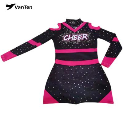 China Trainning All Star cheer uniform Cheerleading uniforms black and OEM ab pink crystal cheerleading uniform for sale