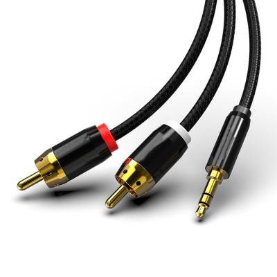 China Custom Multimedia Logo 3.5mm to RCA Cable Gold Plated 3.5 to 2 Aux Audio Cables. RCA bare copper for sale