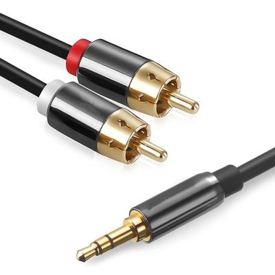 China Multimedia 3.5mm Jack to 2 RCA Cable 2m Male to Male Gold Plated OD4.0mm Bare Copper Coaxial Audio Cables for sale