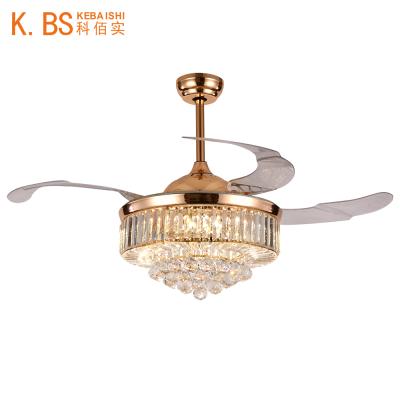 China Convenient Air Conditioning Winch Modern Design Low Noise Led Light Ceiling Fan With Glass Crystal for sale