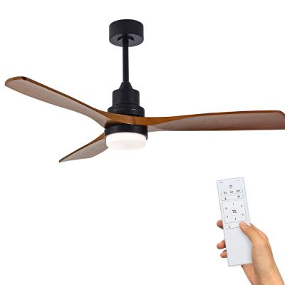 China Social Farmhouse Seat 220V 52inch Solid Wood Led Indoor Ceiling Fans With Remote Control Ceiling Fan With Light for sale