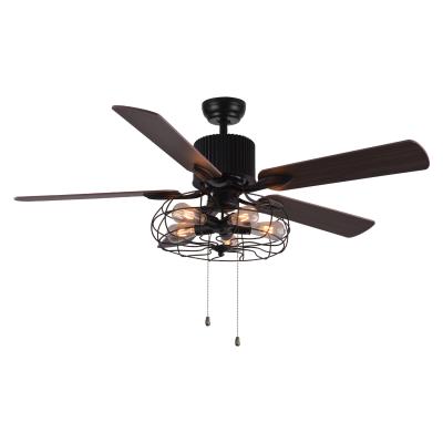 China Modern Ceiling Fan Light 52 Inch 5blade E27 Lights Fitting For Restaurant Living Room Bedroom Create Rustic Iron Cage Style for sale