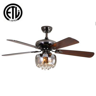 China 52inch Modern Crystal Ceiling Fan With Reversible 3Speed ​​Vintage Chandelier Fan Silent Remote Control With Crystal Lampshade for sale