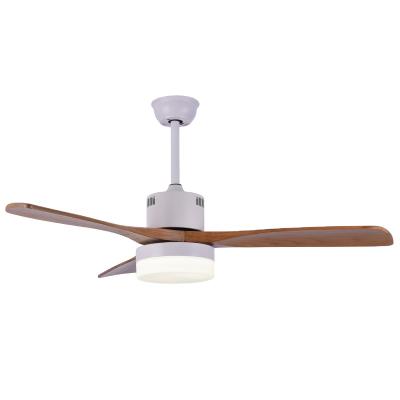 China Modern Simple Modern Nordic Style Oak Wood Blade Decorative White Ceiling Fan 52 Inches With LED Light for sale