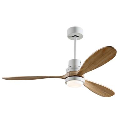 China 52inch Modern Decorative Electric Natural Solid Wood Blades RF LED Remote Control Ceiling Fan With Lamp for sale