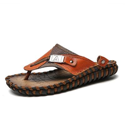 China 2021 New Fashion Trend Hot Sale Genuine Leather Men's Factory Breathable Stain Flip Flops Beach Outdoors Sandals Men's Casual Shoes for sale