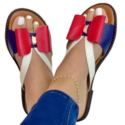 China Spring and summer fashion trend new color bow women's flat bottom sandals for sale