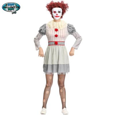 China Clown Uniform Scary Halloween Polyester Cosplay Costume For Women Joker Clowns Suit Fancy Party for sale