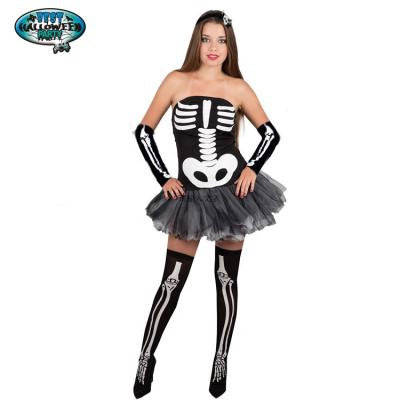 China Polyester Women Factory Sale Custom Carnival Halloween Colorful Skeleton Costumes for sale