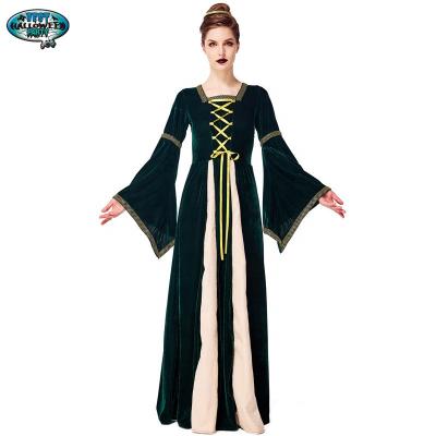 China Polyester Halloween Vintage European Medieval Nun Dress Court Dress Dark Green Aristocratic Adult Stage Performance Dress for sale