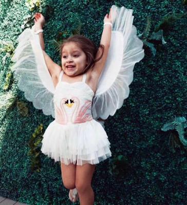 China Polyester Girls Swan Flamingo Cosplay Princess Dress Costume With Wings Cotton Kids Birthday Party Halloween Costume for sale