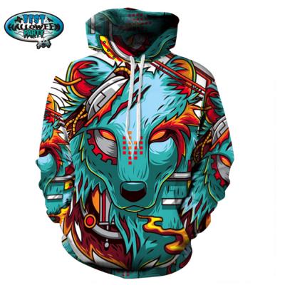 China Custom Made Bulk Anti Shrink 3D Wolf Hoodies Animal Printed Darkness Brushed Custom Made Unisex Hoodies for sale