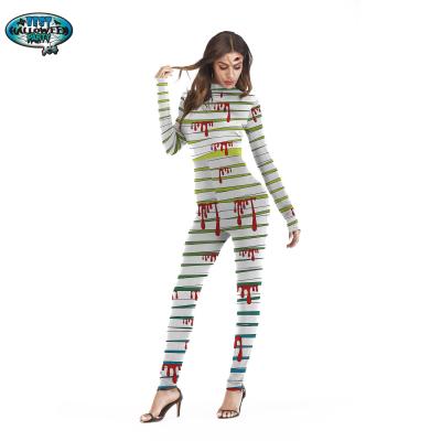 China Spandex Fashion Digital Printing Couples Loose Jumpsuit Long Sleeve Halloween Mommy Jumpsuit for sale