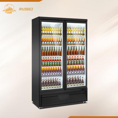 China Single-temperature Supermarket Cold Beverage Refrigerated Drinks Vertical Double-Door Showcase Refrigerator Cooler for sale