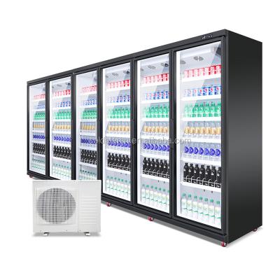 China Single-Temperature Commercial Display Showcase Beverage Cooler 6 Glass Doors Display Fridge and Freezer for sale