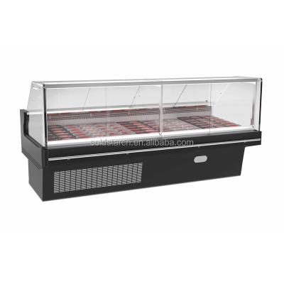 China Right Angle Commercial Butcher Showcase Refrigerator Single-temperature Cooked Food Display Glass Fridge for sale