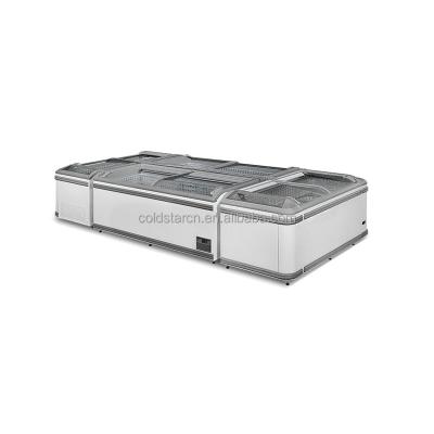 China Energy Efficiency Supermarket Island Freezer Sliding Island Glass Top Deep Combo Freezer for sale