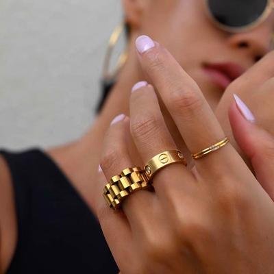 China 2022 Solid Gold FASHION Hot Color Bold Thick Wide Ring For Women Strap Rings Jewelry Titanium Steel Wholesale for sale