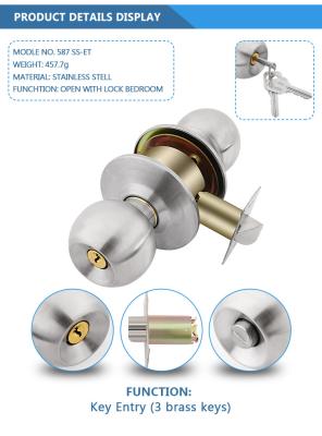 China Residential Bathroom Bedroom Interior Safe Tubular Lever Lockset Cylindrical Handle Knob Door Lock for sale