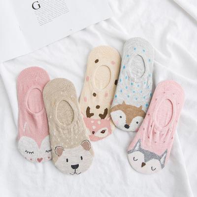 China Women Girls Antibacterial Cartoon Animal Socks Nylon Invisible Simple Design No Show Spring Summer Socks for sale