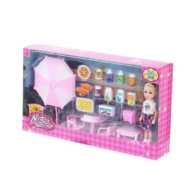 China 2022 Mini Prices Good Quality Fun Suitable 5 Inch Outdoor Teahouse With Gourmet Doll Set for sale