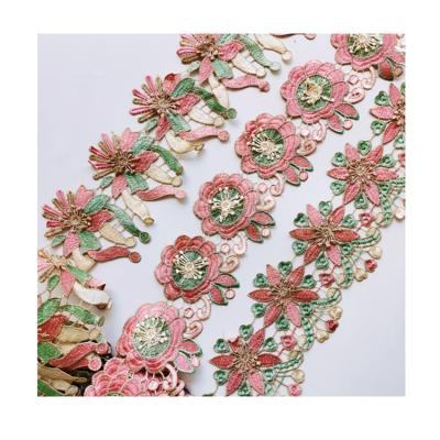 China Hot Selling Nigerian Water Soluble Beautiful Flower 3D Milk Color Embroidery Lace Water Soluble Silk Trim for sale