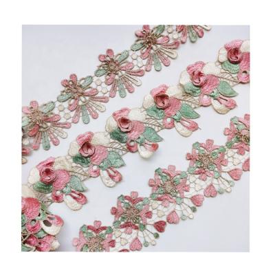 China Color water-soluble non-elastic hollow polyester lace embroidery computer barcode lace garment water-soluble accessories for sale