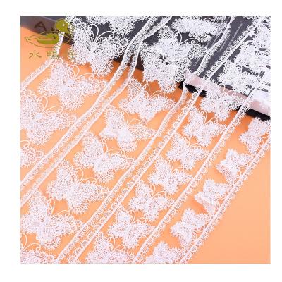 China New Design 3D Embroidery Butterfly Water Soluble Pattern Milk White Silk Water Soluble Lace Trim For Garment for sale