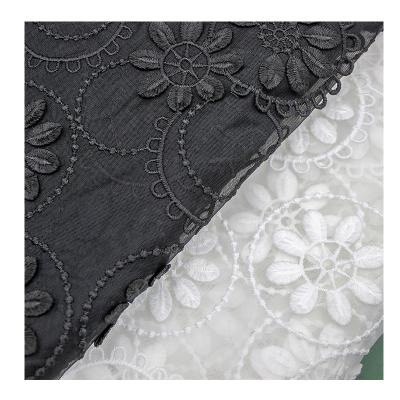 China Wholesale Korean Water-soluble Embroidery Flower 3D Flower Tulle Mesh Black Swiss Lace Fabric Milk Water Soluble for sale