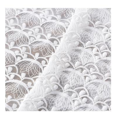 China custom import water soluble dry white 3d flower jacquard voile mesh embroidery lace fabric for sale