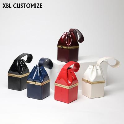 China Fashion Patent Leather Square Box Women Handbag Frame Mini Portable Boxed Handbag for sale