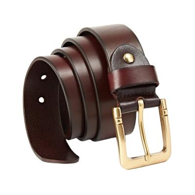 China Luster Men's Anti-friction Copper Pin Buckle Belt Cowhide Leather Manual Belts For Men No Middle Layer for sale