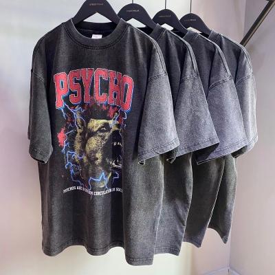 China Anti-Wrinkle Vintage High Quality Oversized Stone Sleeve Black Shorts Vintage Men's T-shirt 2022 Summer Streetwear Hip Hop Acid Wash for sale