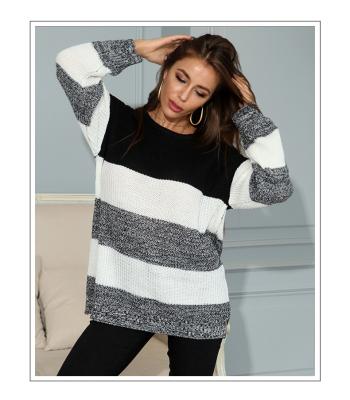 China Autumn Striped Color-blocking Anti-shrinkage Knit Sweater With Sweater Inside Women's Mid Length Top for sale