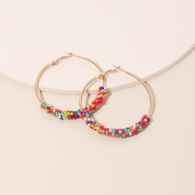 China 2022 TRENDY Bohemian Style Ladies Fashion Multi Color Pearl Exaggerated Circle Earrings Big Circle Earrings For Ladies Jewelry for sale