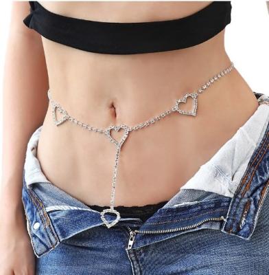 China FASHIONABLE Hot Sale Body Jewelry Rhinestone Link Chain Full Belly Chains Colorful Crystal Heart Shape Charm Waist Chain for sale