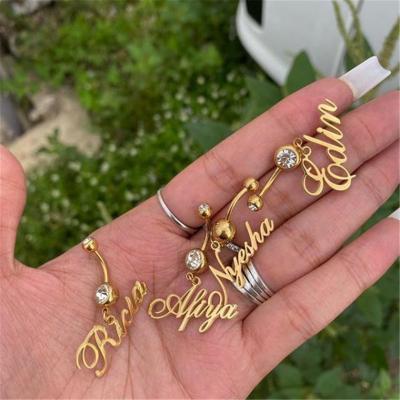 China FASHIONABLE Personalized Stainless Steel Alphabet Custom Name Crystal Belly Button Nails Fake Rings for sale