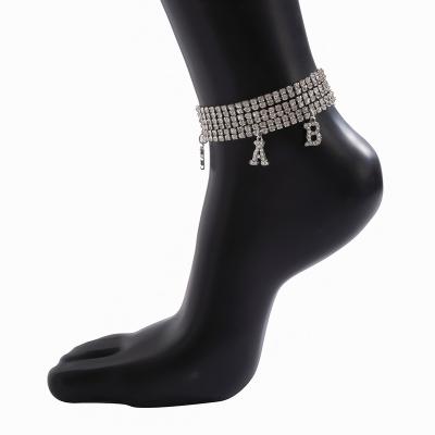 China Multilayer Diamond-studded Baby Letter Dangle Chain Summer Claw Chain Simple Diamond Border Anklet for sale