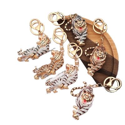 China 2022 Decoration Gift Cute Animal Diamond Tiger Shape Key Chain Zinc Alloy Hot Selling Key Chain Gift For Friends for sale