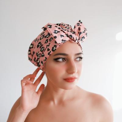 China iSPECIAL Sustainable Shower Cap Waterproof Bathroom Cap Bow Tie Hood Single Layer Reusable Shower Cap for sale