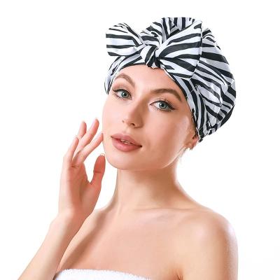 China Long Hair Sustainable Turban Custom Shower Caps Waterproof Cute Oversized Reusable Green Shower Cap For Women for sale