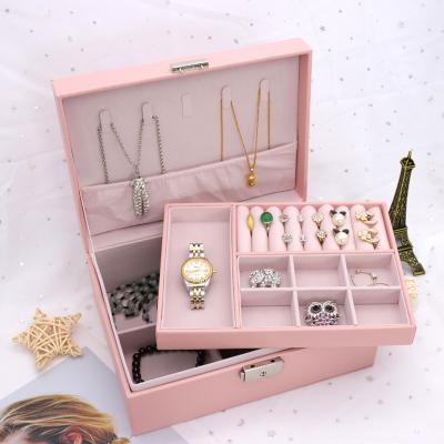 China Girls Classic Leather Earring Necklace Organizer Jewelery Case Jewelry Packaging Gift Box Portable Jewelery Box For Women for sale